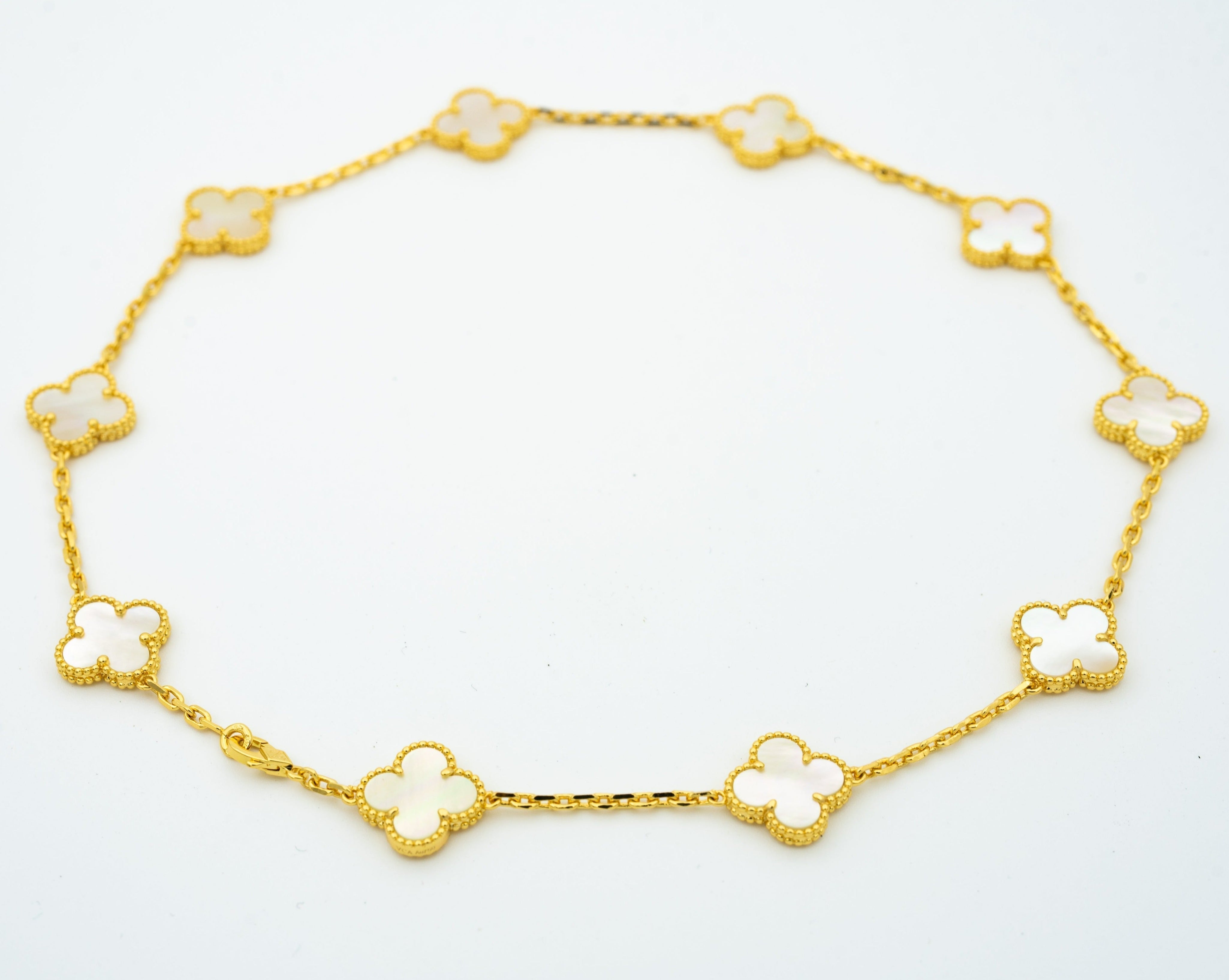 VINTAGE WHITE MOP NECKLACE 10 MOTIFS GOLD