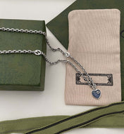 GG HEARTS STERLING SILVER BLUE ENAMEL PENDANT NECKLACE