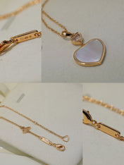 HAPPY HEART WHITE MOP NECKLACE PINK GOLD DIAMOND
