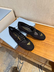 PRA BALLERINAS BALLET FLATS IN BLACK MESH FABRIC