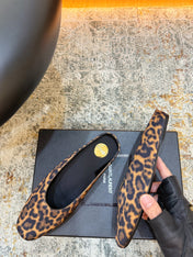 YSL 26S FLAT MULES IN LEOPARD PRINT CANVAS 