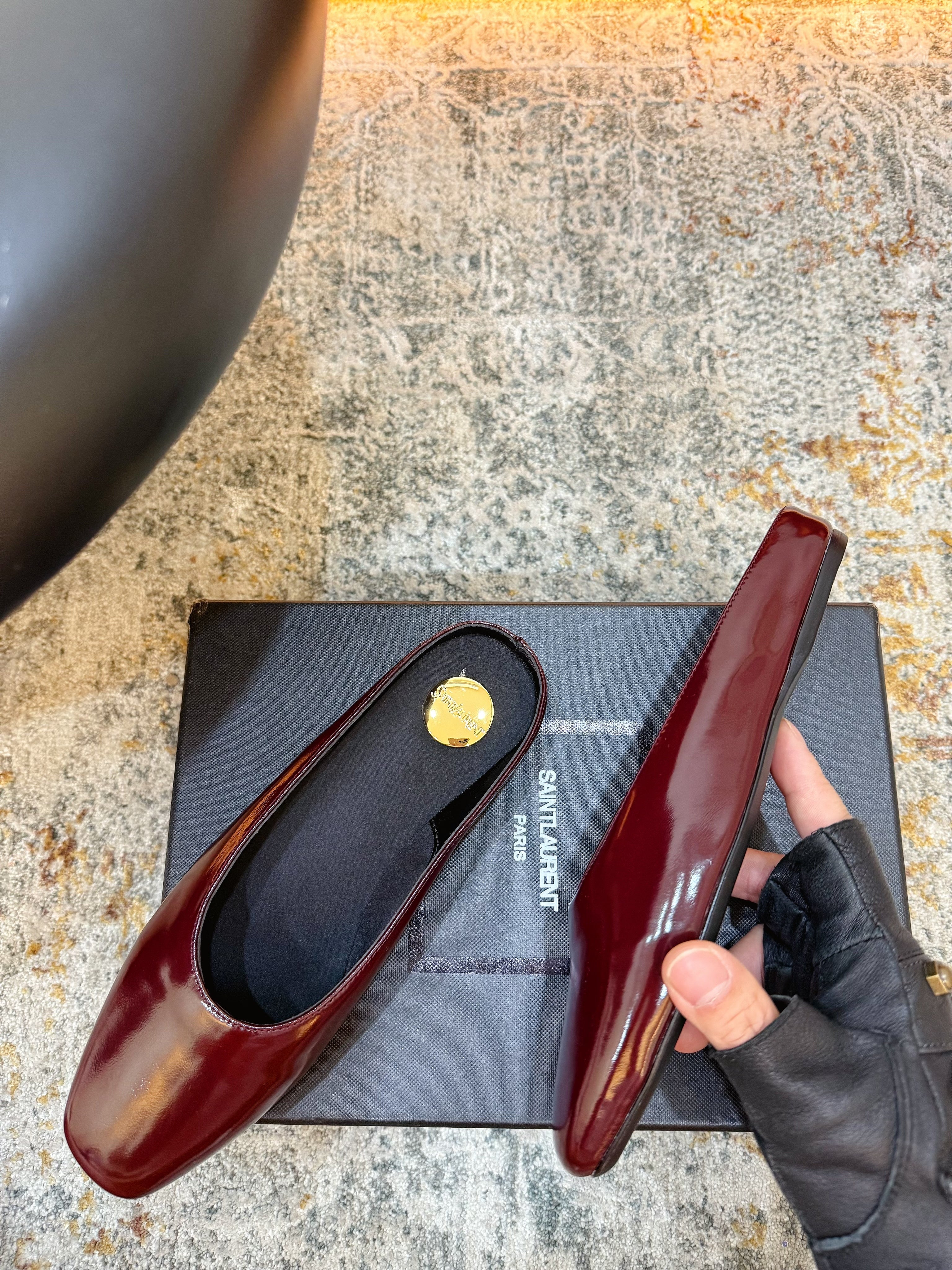 YSL 26S FLAT MULES IN DARK RED CALFSKIN