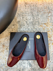 YSL 26S FLAT MULES IN DARK RED CALFSKIN