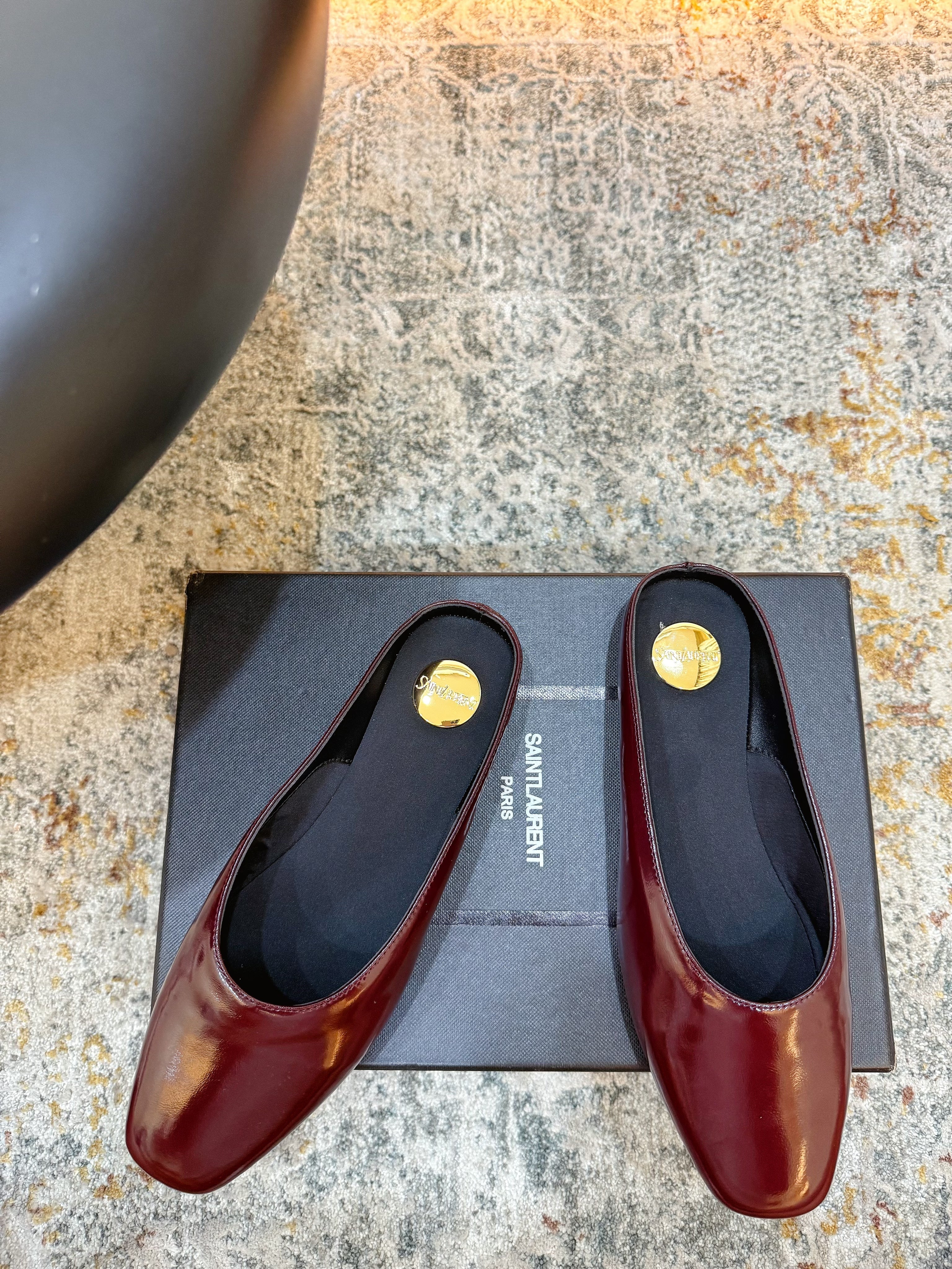 YSL 26S FLAT MULES IN DARK RED CALFSKIN