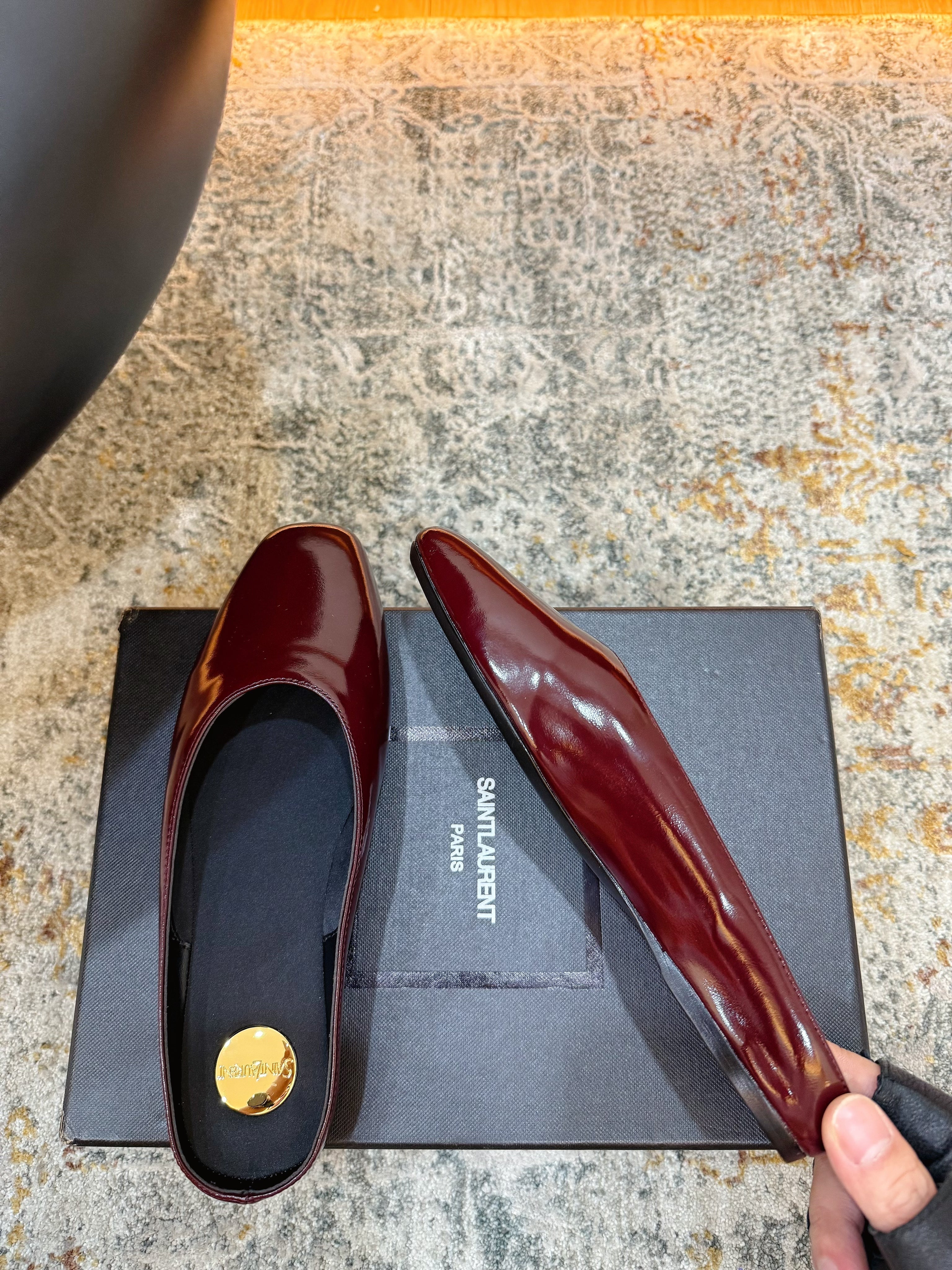 YSL 26S FLAT MULES IN DARK RED CALFSKIN