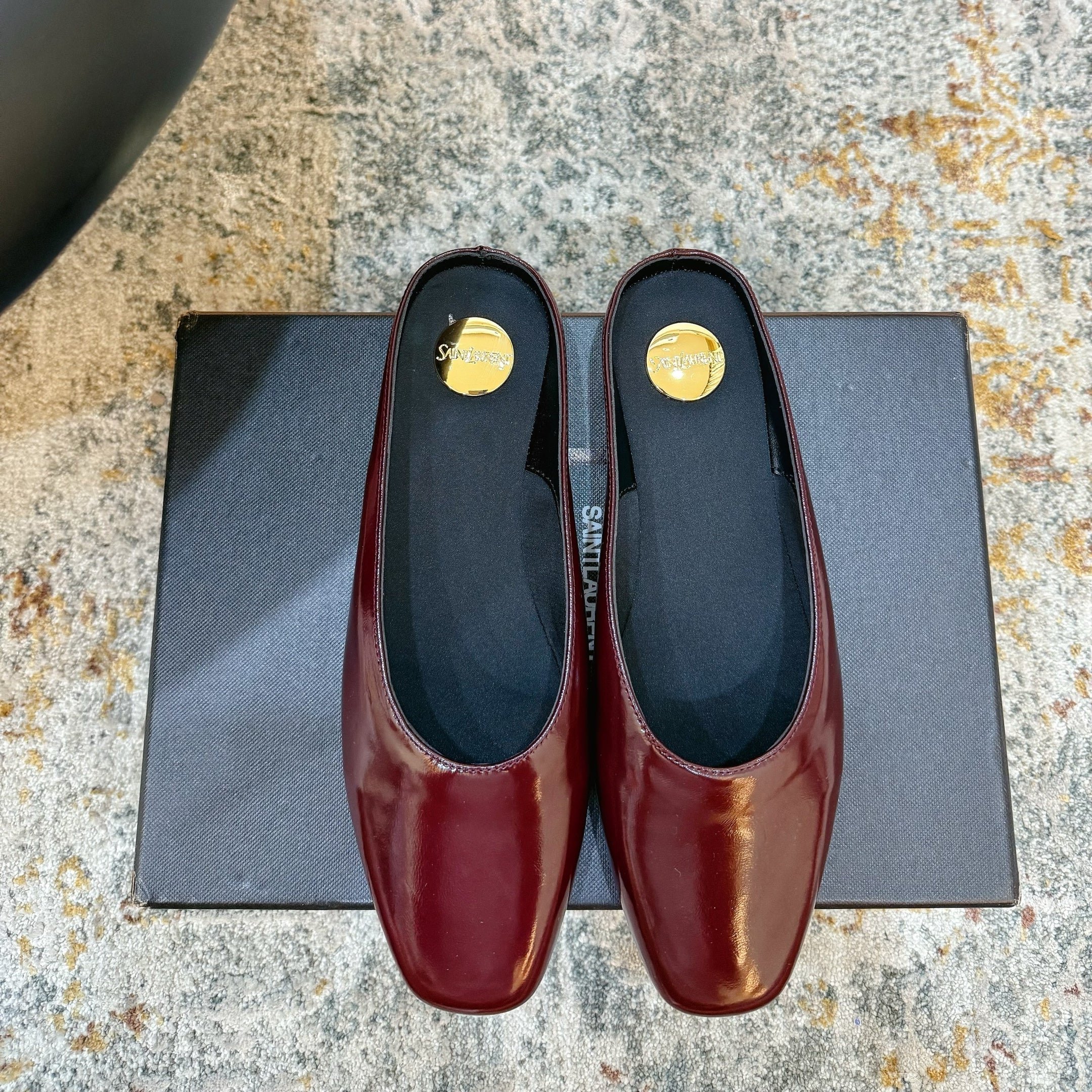 YSL 26S FLAT MULES IN DARK RED CALFSKIN
