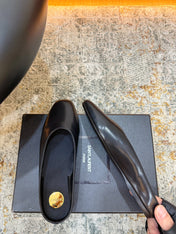 YSL 26S FLAT MULES IN BLACK CALFSKIN