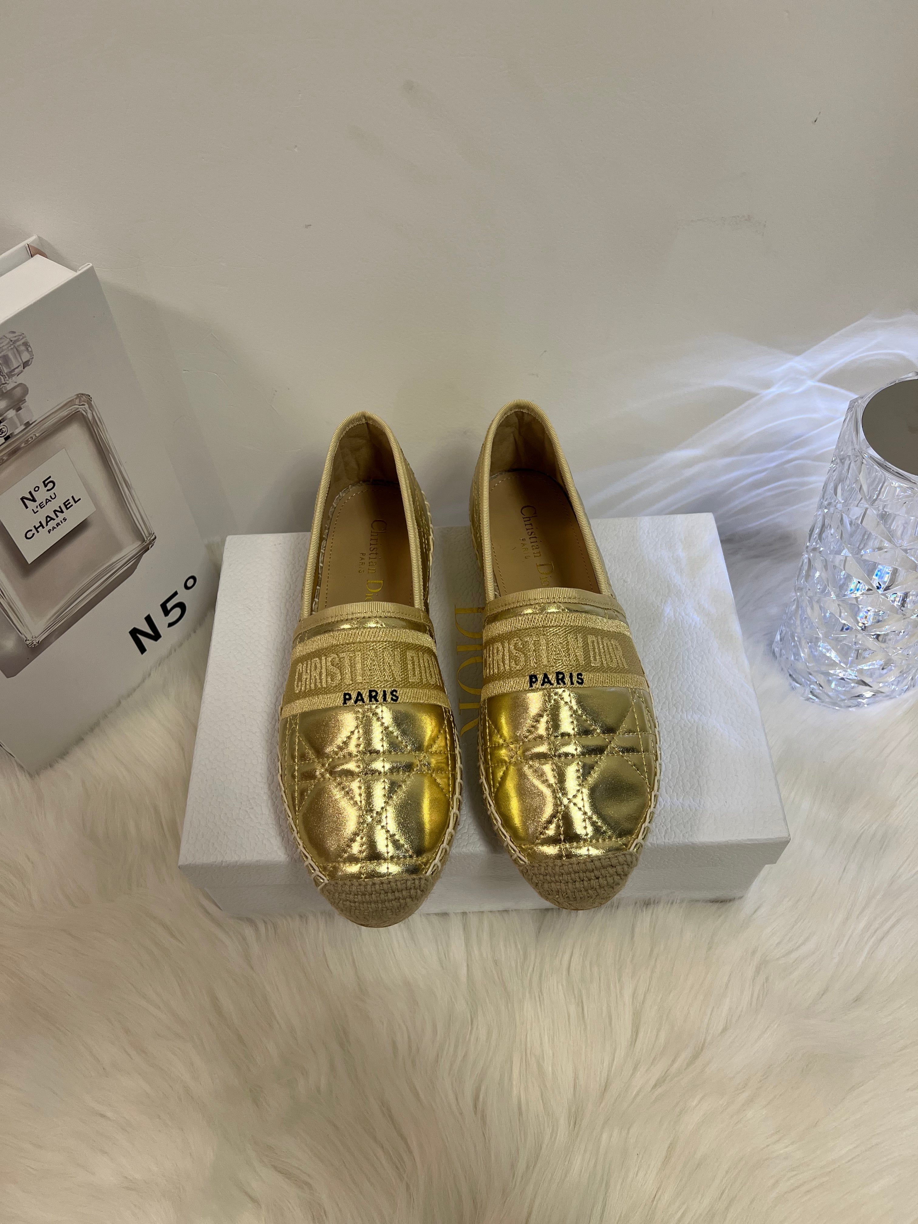 GRANVILLE ESPADRILLE GOLD QUILTED CANNAGE CALFSKIN