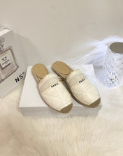 GRANVILLE ESPADRILLE MULE WHITE QUILTED CANNAGE CALFSKIN