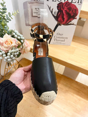 BLACK LEATHER ROCKSTUD ESPADRILLES ANKLE STRAP FLATS