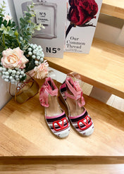 WEDGE PLATFORM SANDALS IN COLORFUL CANVAS 85 MM
