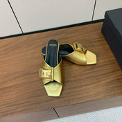 BALMAIN 26S B-BELT FLAT SANDALS IN METALLIC GOLD CALFSKIN