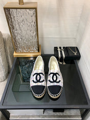 ESPADRILLE WHITE MIX BLACK TWEED FABRIC FLATS