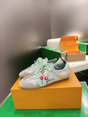 LV 26S SNEAKERS IN BEIGE SUEDE AND SILVER LAMBSKIN WITH CHERRY CHARM