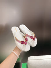 MIUMIU 26S THONG SANDALS IN WHITE EVA PINK CRYSTAL-EMBELLISHED
