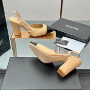 CC SLINGBACK 25S 90 MM IN BEIGE LAMBSKIN AND BLACK GLOSSY LEATHER WITH CHECK PATTERN
