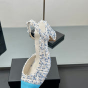CC SLINGBACK 25S 65 MM IN BLUE TWEED AND GLOSSY LEATHER