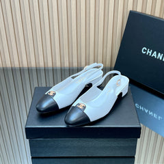CHANEL 25S SLINGBACK SHOE 45MM IN WHITE CALFSKIN GOLD HARDWRE