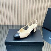 CHANEL 25S SLINGBACK SHOE LOGO 65MM IN BEIGE CALFSKIN GOLD HARDWRE