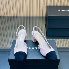 CHANEL 25S SLINGBACK SHOES IN PINK BABY AND BLACK SUEDE