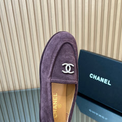 CHANEL 25S TEDDY LOAFER 15MM IN DARK PURPLE SUEDE SILVER HARDWRE