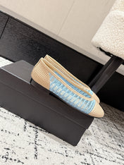 BALLET FLAT 25S IN BLUE AND BEIGE RAFFIA