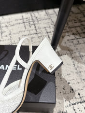 HIGH SLINGBACK 25S IN WHITE FABRIC AND BLACK CALFSKIN CANVAS