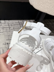 PRADA 25S HIGH TOP OPEN TOE FISHERMAN SANDALS IN WHITE CALFSKIN