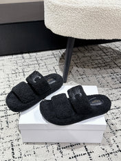 CELINE 25S SLIDES TRIOMPHE IN BLACK SPONGE FABRIC