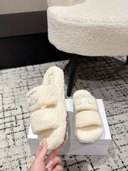 CELINE 25S SLIDES TRIOMPHE IN IVORY SPONGE FABRIC