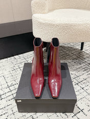 YSL 25S HEELED ANKLE BOOTS 70 MM IN WINE RED SHINY LAMBSKIN