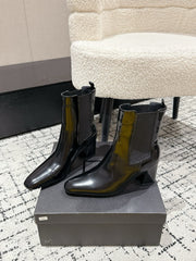 YSL 25S HEELED ANKLE BOOTS 70 MM IN BLACK SHINY LAMBSKIN