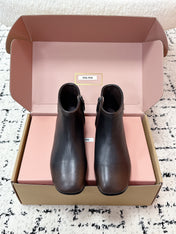 MIUMIU 26S BOOTIES IN DARK BROWN  FUME CALFSKIN