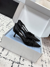 PRADA 26S POINTED-TOE HIGH HEELS 55MM IN BLACK CALFSKIN WITH BOW