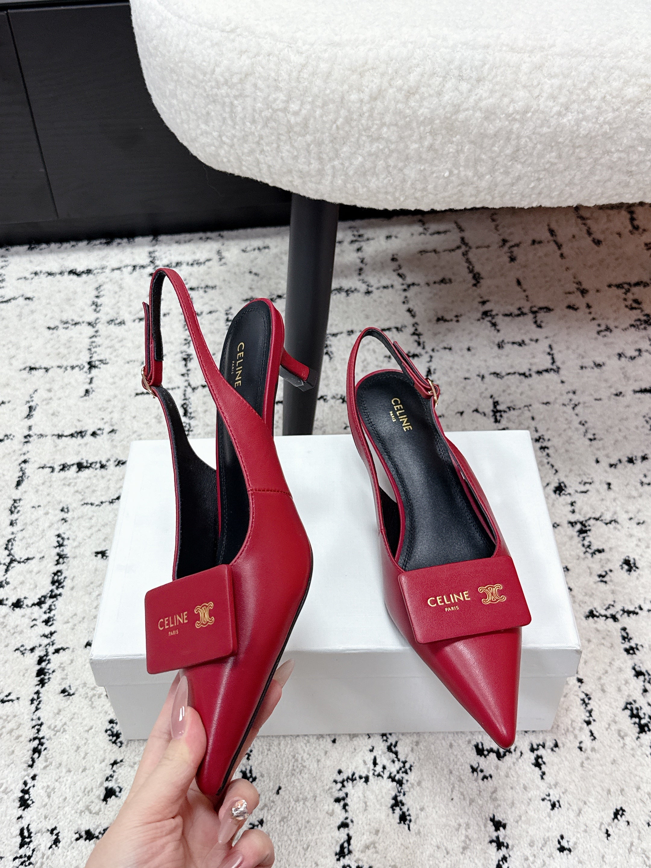 CELINE 26S HIGH-HEEL SLINGBACK 35 MM IN DARK RED CALFSKIN