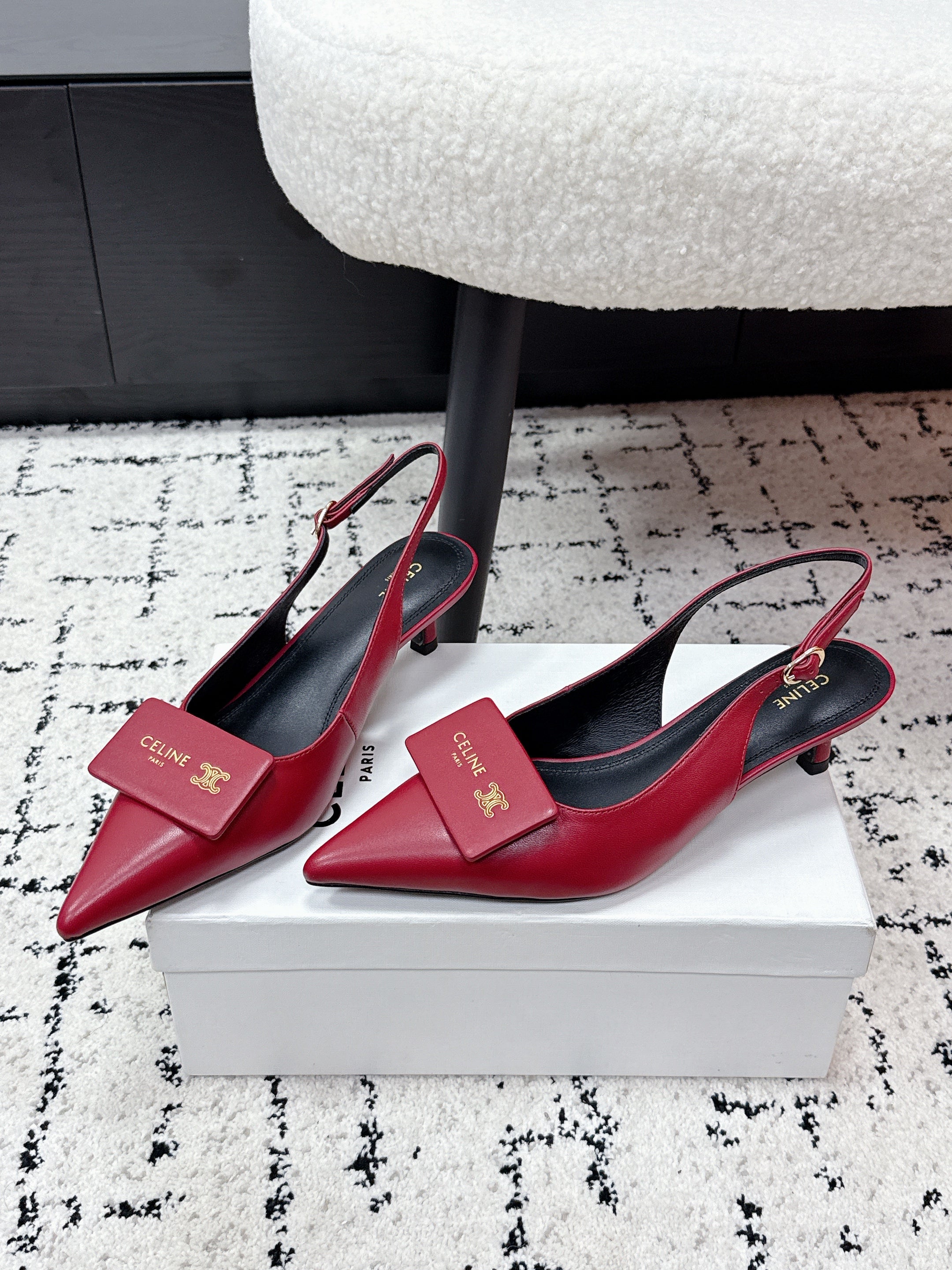 CELINE 26S HIGH-HEEL SLINGBACK 35 MM IN DARK RED CALFSKIN