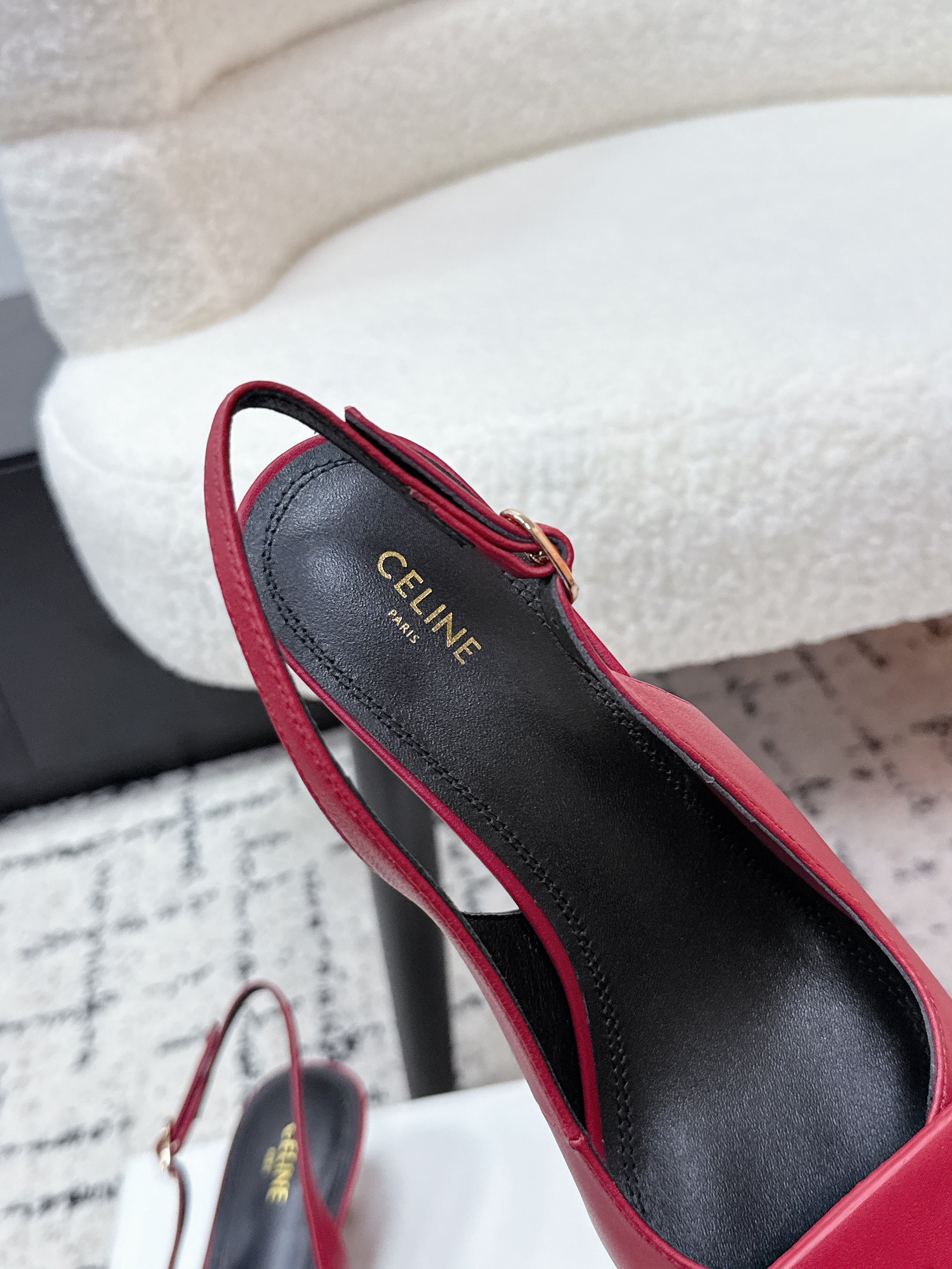 CELINE 26S HIGH-HEEL SLINGBACK 35 MM IN DARK RED CALFSKIN
