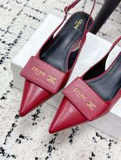 CELINE 26S HIGH-HEEL SLINGBACK 35 MM IN DARK RED CALFSKIN
