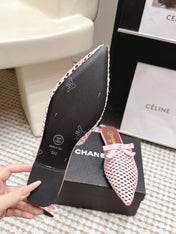 CHANEL 26S POINTED-TOE MULES IN LIGHT PINK MESH