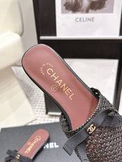 CHANEL 26S POINTED-TOE MULES IN BLACK MESH