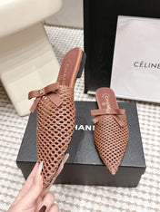 CHANEL 26S POINTED-TOE MULES IN DUSTY PINK MESH