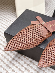 CHANEL 26S POINTED-TOE MULES IN DUSTY PINK MESH