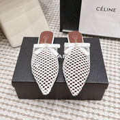CHANEL 26S POINTED-TOE MULES IN WHITE MESH