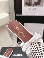 CHANEL 26S POINTED-TOE MULES IN WHITE MESH