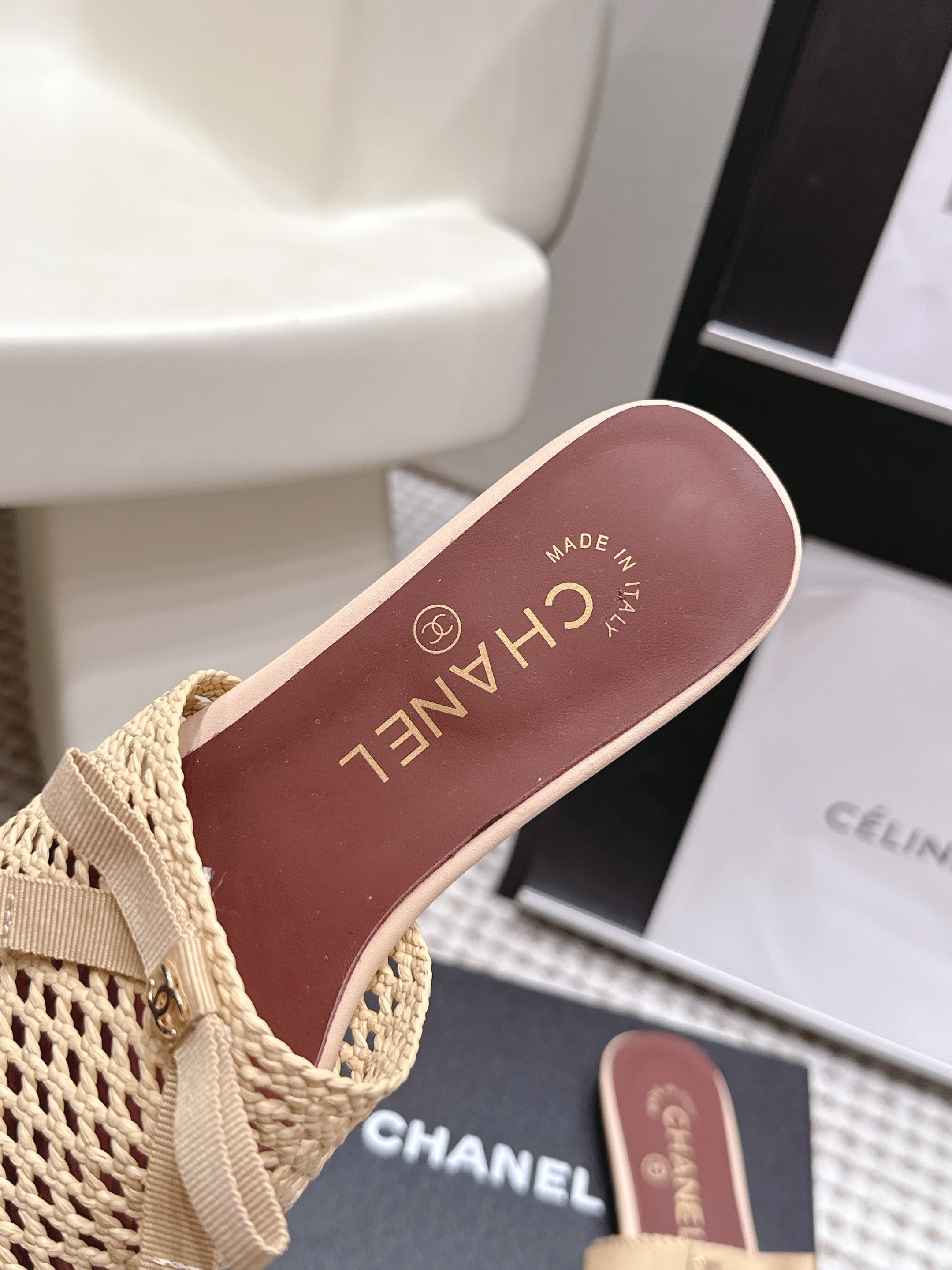 CHANEL 26S POINTED-TOE MULES IN BEIGE MESH