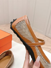 KICHU BALLET FLAT IN BRONZE BROWN CROCHET KNIT AND CALFSKIN