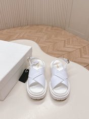 PRADA 25S CRISSCROSS SANDALS IN WHITE CALFSKIN