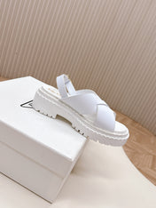 PRADA 25S CRISSCROSS SANDALS IN WHITE CALFSKIN