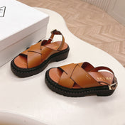 PRADA 25S CRISSCROSS SANDALS IN LIGHT TAN CALFSKIN