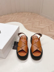 PRADA 25S CRISSCROSS SANDALS IN LIGHT TAN CALFSKIN